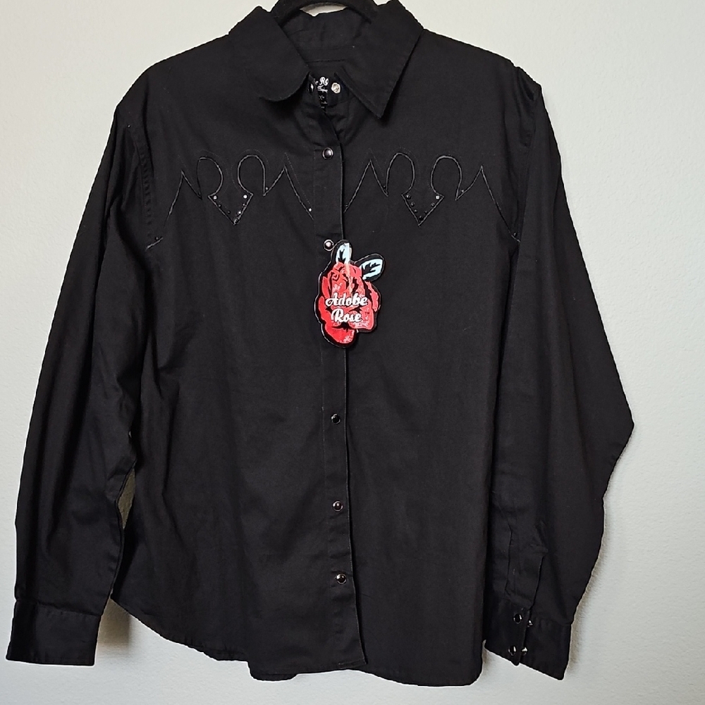 Adobe Rose NWT Black Western Button Down Long Sleeve Shirt 2X